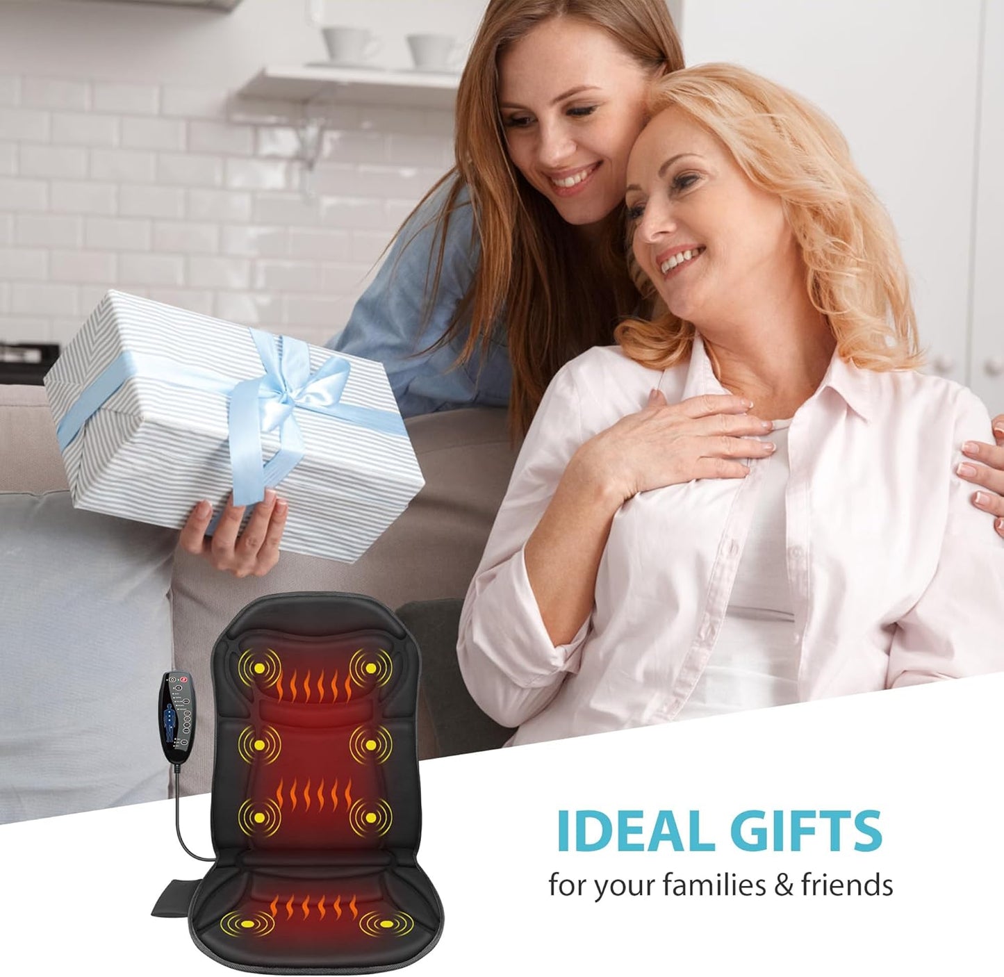 Back Massager Chair Pad, Massage Seat Cushion, Back Massage with Heat, 4 Vibration Intensities & 2 Heat Levels,Electric Massager Pain Relief,Ideal Gifts for Dad,Mom,Women,Men