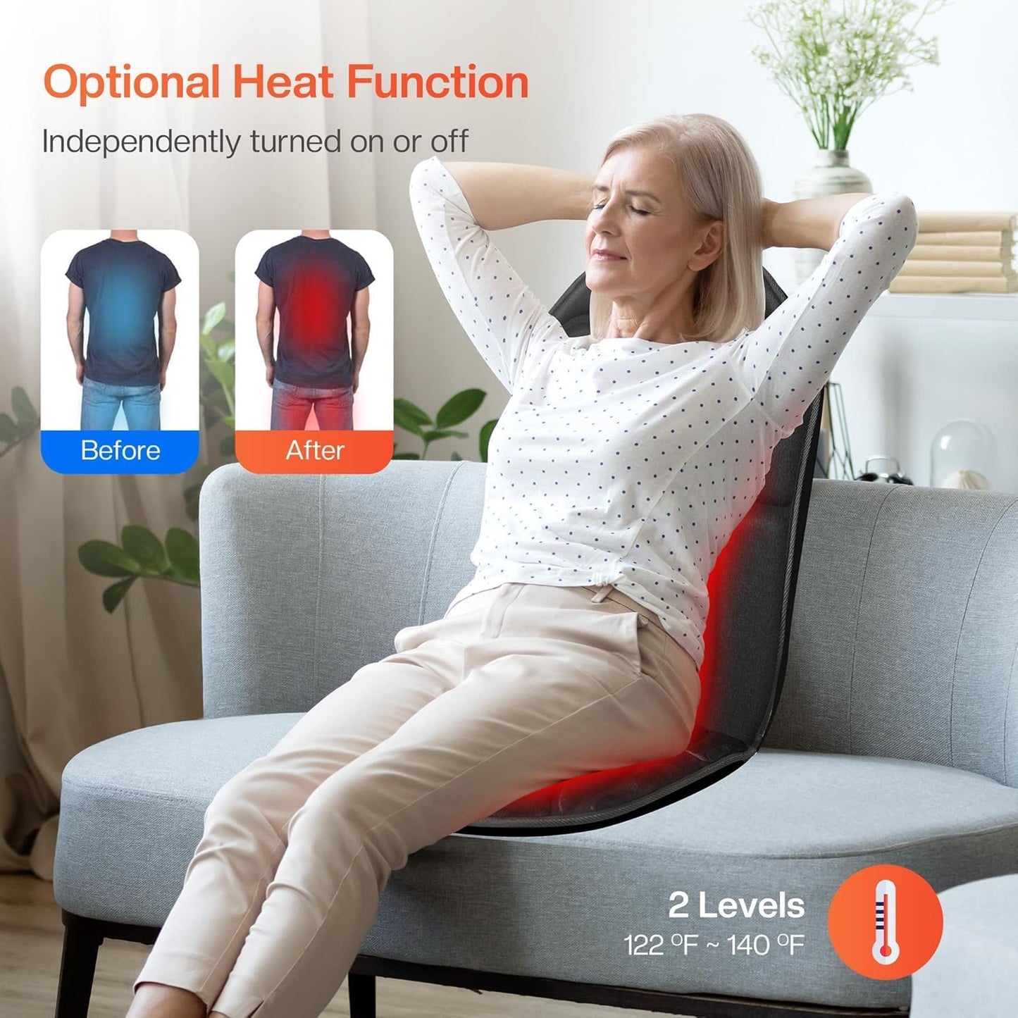 Back Massager Chair Pad, Massage Seat Cushion, Back Massage with Heat, 4 Vibration Intensities & 2 Heat Levels,Electric Massager Pain Relief,Ideal Gifts for Dad,Mom,Women,Men