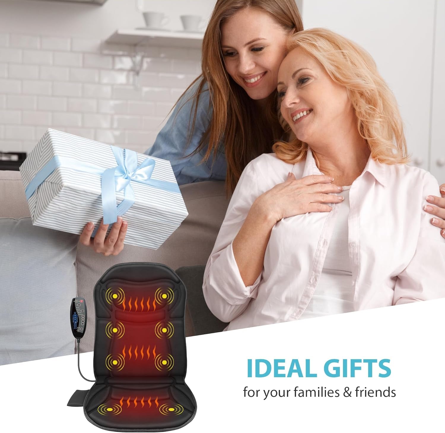 Back Massager Chair Pad, Massage Seat Cushion, Back Massage with Heat, 4 Vibration Intensities & 2 Heat Levels,Electric Massager Pain Relief,Ideal Gifts for Dad,Mom,Women,Men