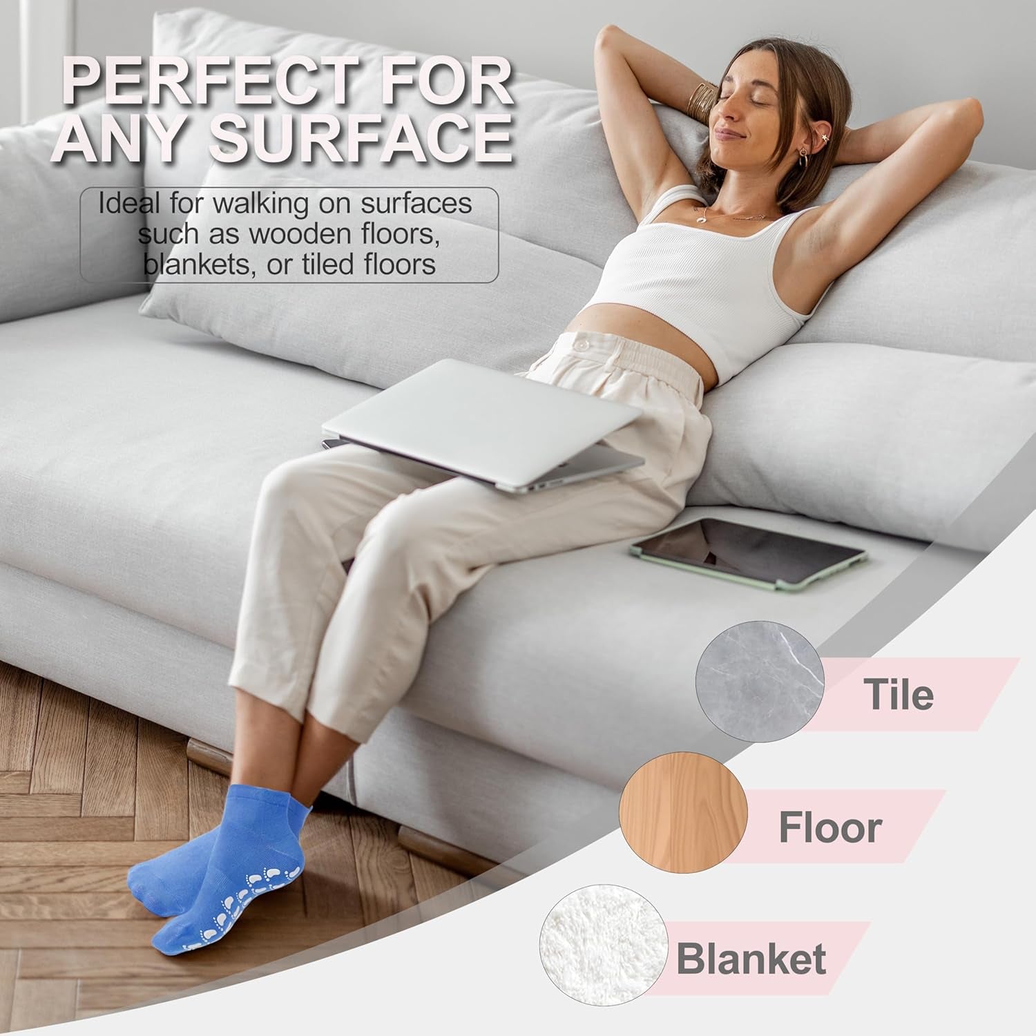 Pilates Socks with Grips for Women, Non Slip Socks for Yoga, Barre, Hospital, Barefoot Workout